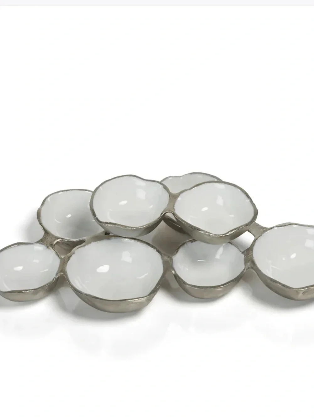 Modern White Ceramic Cluster Serving Dish with Silver Edges